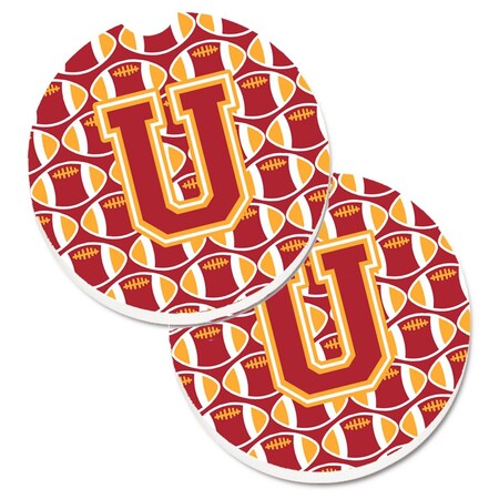 Carolines Treasures Letter U Football Cardinal and Gold Set of 2 Cup Holder Car Coaster CJ1070-UCARC